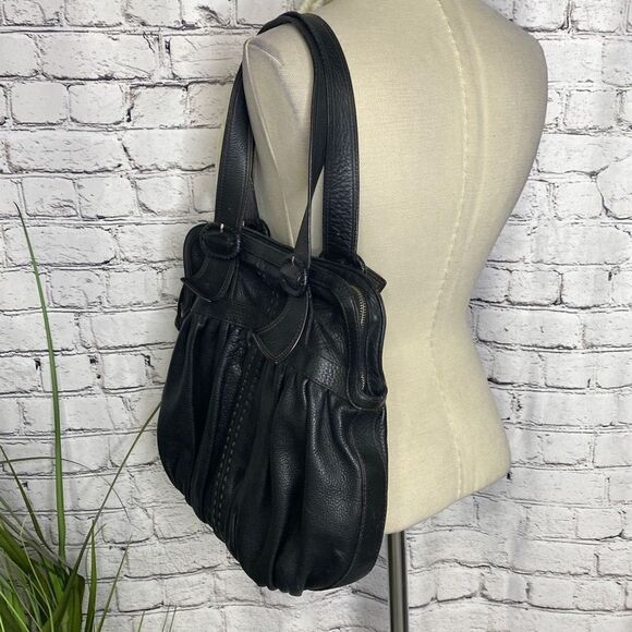 Cole Haan Soft Leather Hobo Purse Shoulder Bag Black Two Handle Pockets Dust Bag - Picture 2 of 13